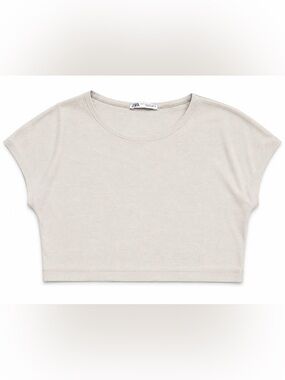 Zara women Light Cream Short Sleeve crop top